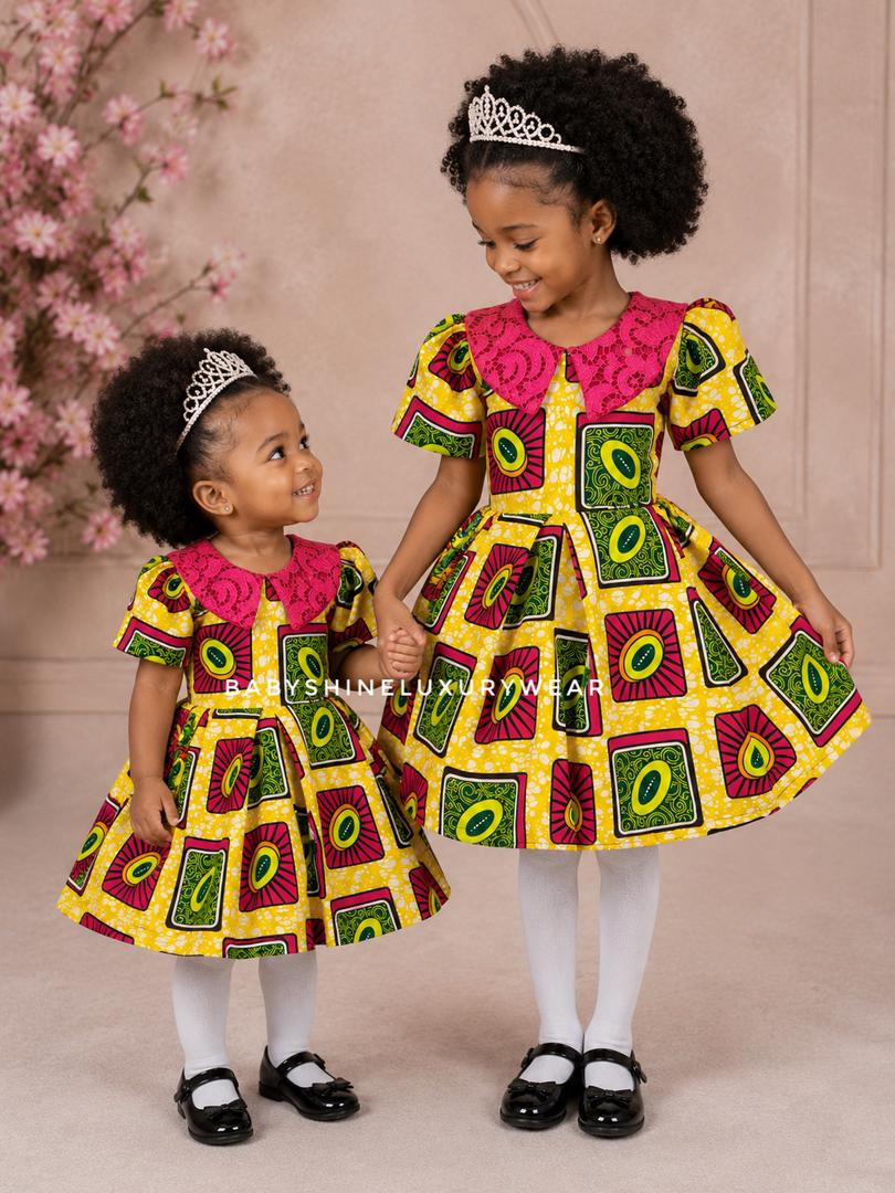 Yellow African with Pink Dress