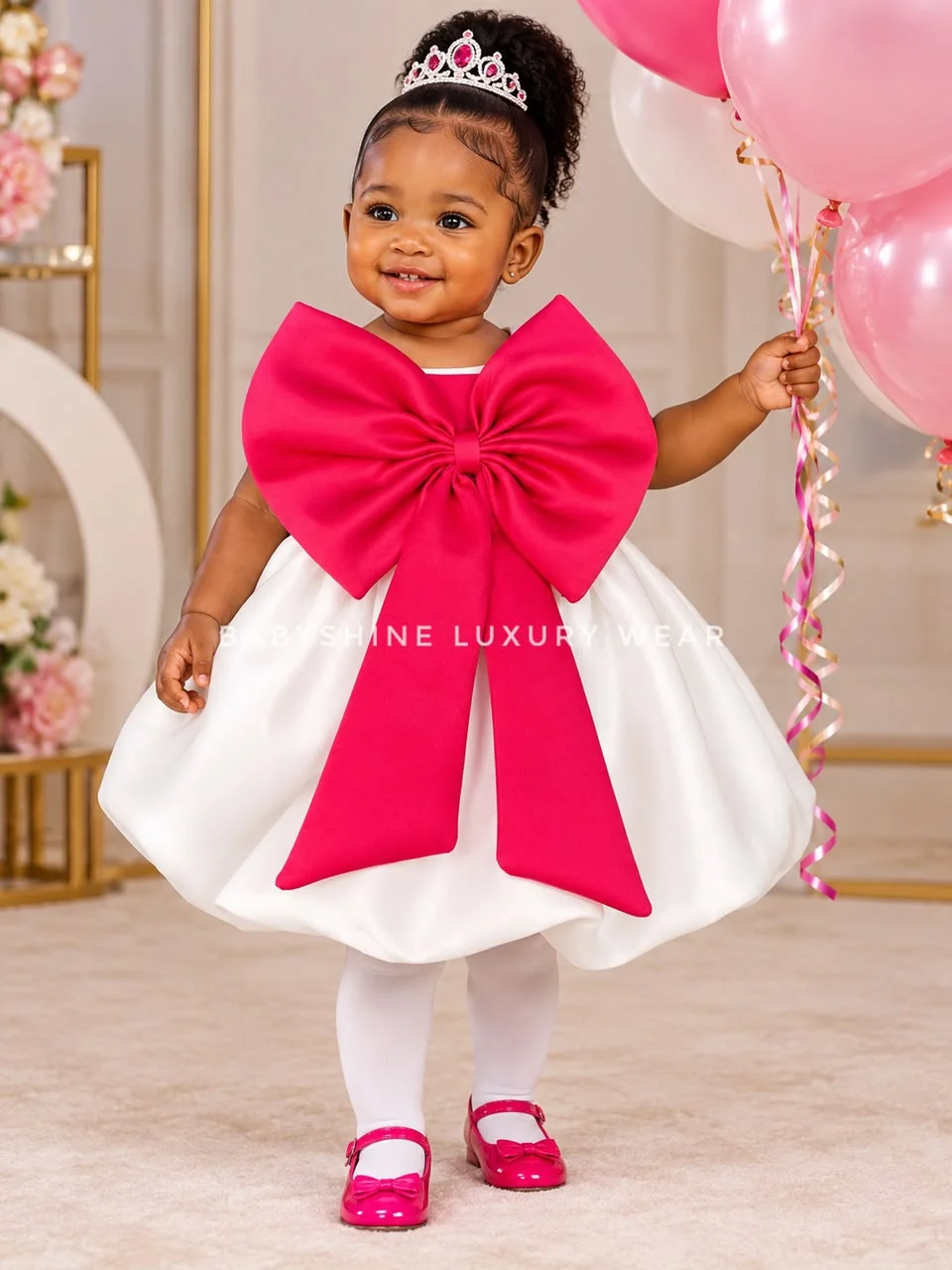 Hot Pink and White Scuba Bow Dress