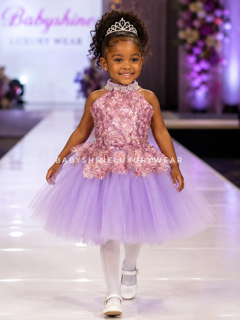 Purple Halter Flower Tutu Dress