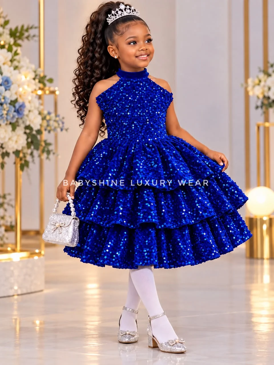 Blue Sequins Velvet Dress